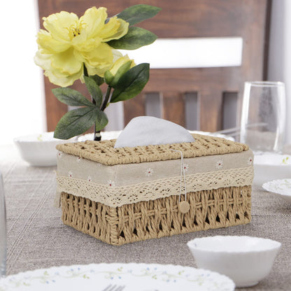Buy premium beige eco-friendly handwoven tissue box | HOKIPO
