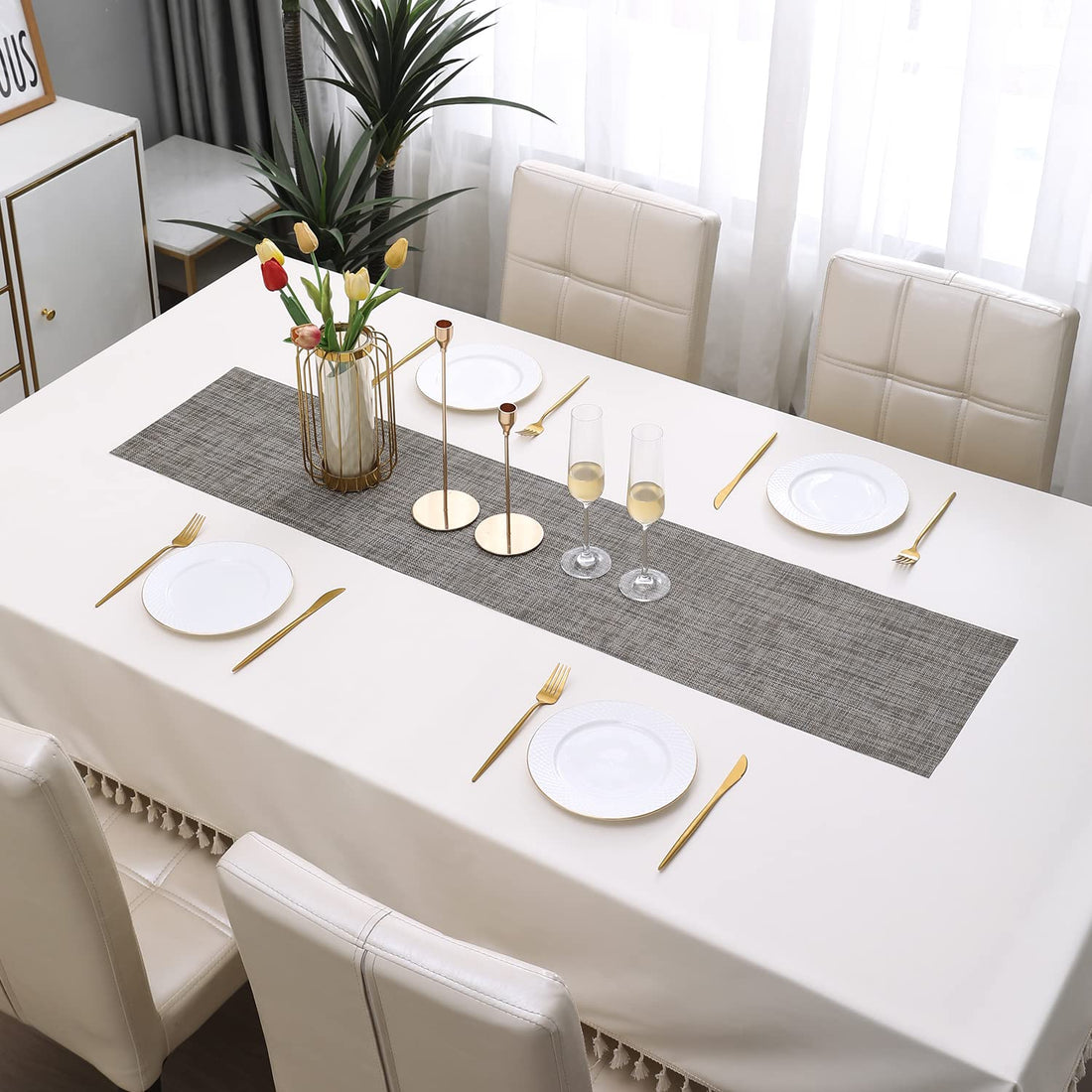 Buy Silver Grey Colour PVC Table Runner Online - HOKIPO | Har Ghar Ka Humsafar