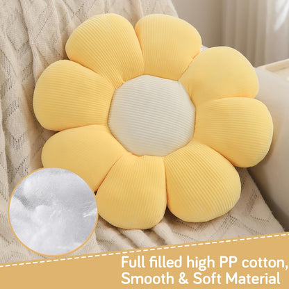 Luxury Flower Plush Decorative Pillow – Ultra-Soft Seating Cushion (42 cm, Daffodil Yellow)