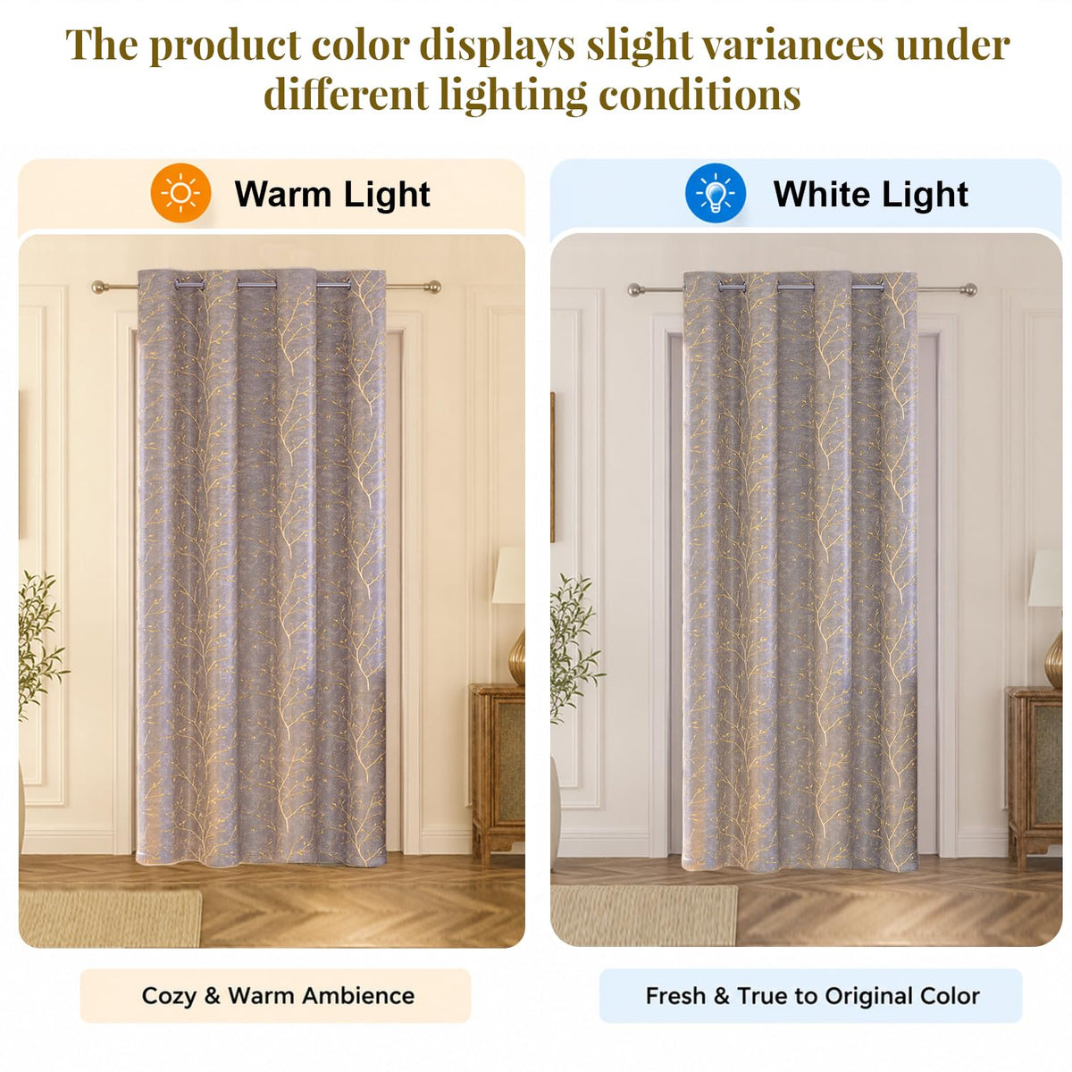 HOKIPO Shimmer Foil Printed Curtains, 7 Feet Long - Taupe - image 6
