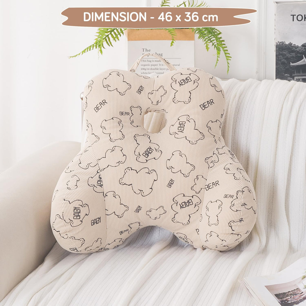 HOKIPO Teddy Lumbar Back Support Cushion for Chair, Sofa & Office, Cream