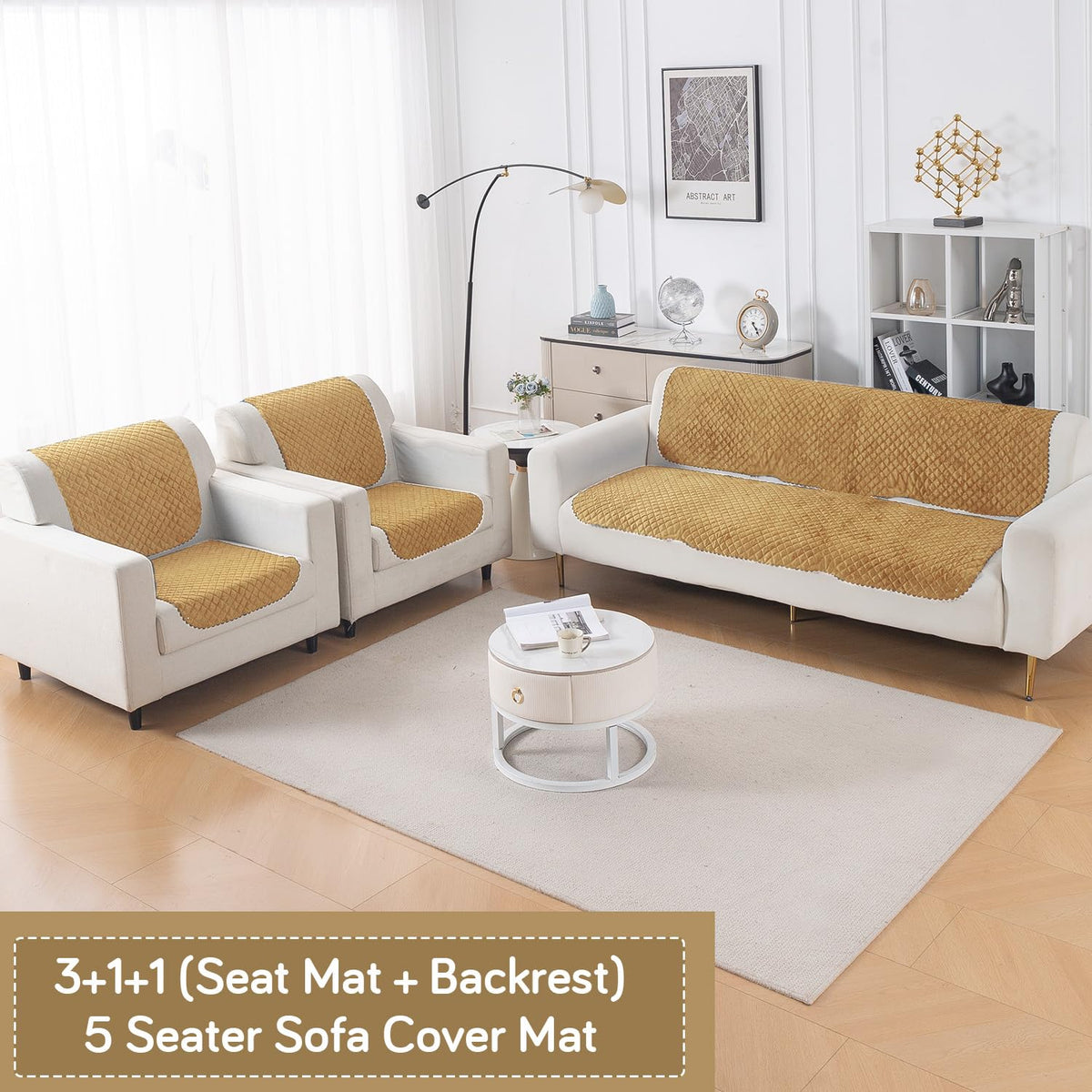 Quilt Classic 5-Seater Sofa Cover (3+1+1), Yellow