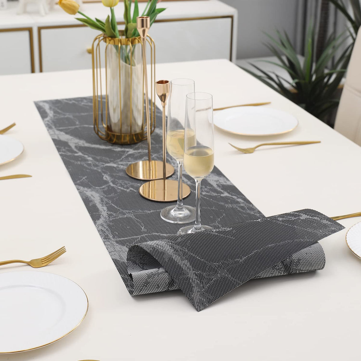 Buy Abstract Black Colour PVC Table Runner Mat | HOKIPO