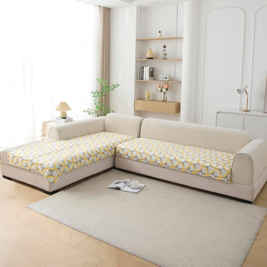 Quilted Printed L Shape Sofa Cover Mat for 2+2/3+2/3+3 Seater, Windmill Cyber Yellow