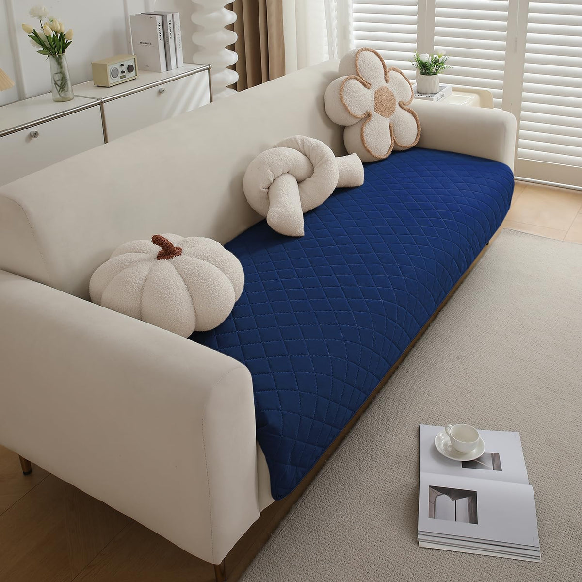 Waterproof Anti-Slip Quick Dry Sofa Seat Mat for 1/2/3 Seater, Navy Blue