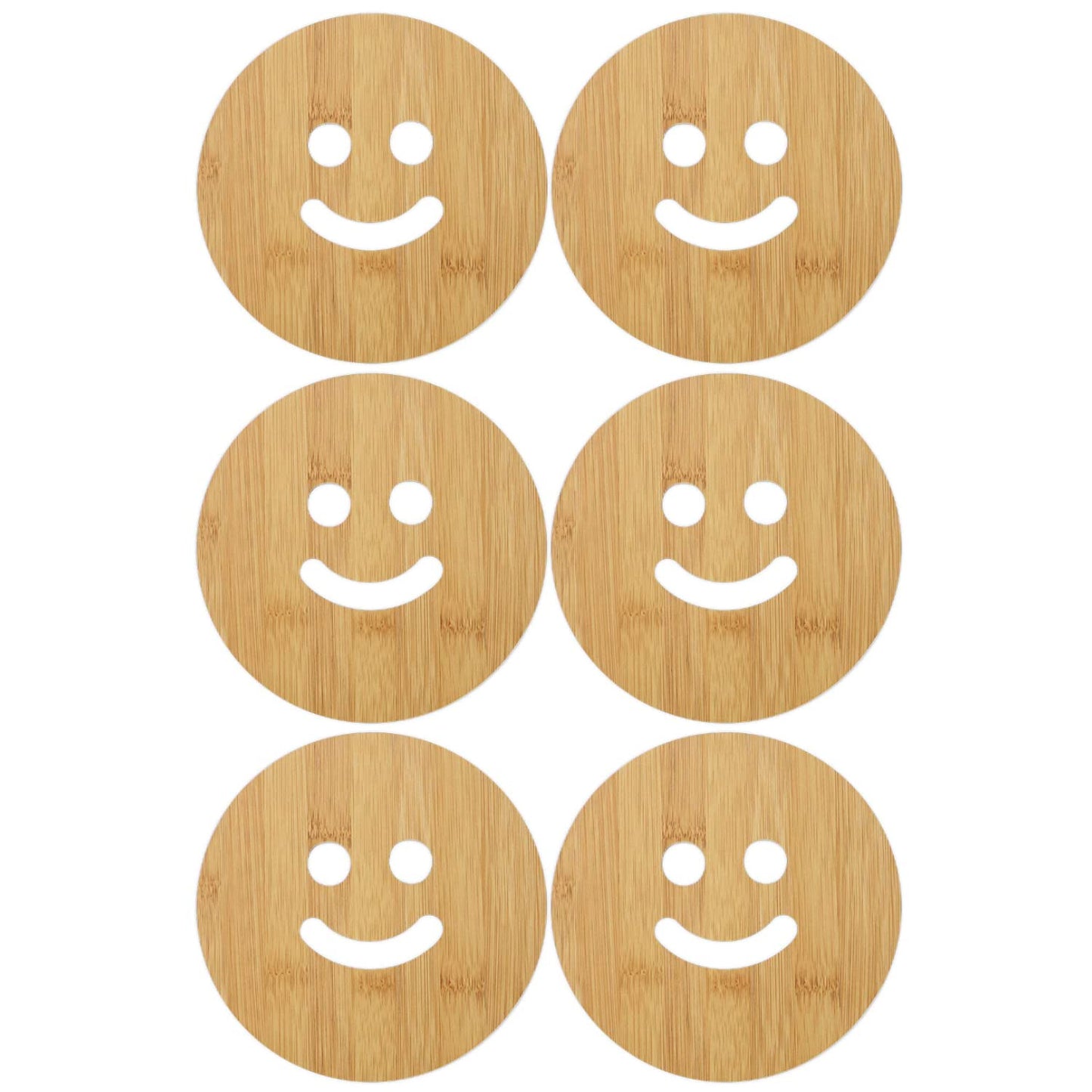 HOKIPO Smily Bamboo Wooden Coasters for Home Pan Pot Holder - Pack of 2/4/6