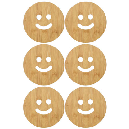 HOKIPO Smily Bamboo Wooden Coasters for Home Pan Pot Holder - Pack of 2/4/6