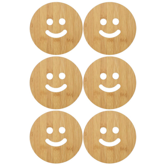 HOKIPO Smily Bamboo Wooden Coasters for Home Pan Pot Holder - Pack of 2/4/6