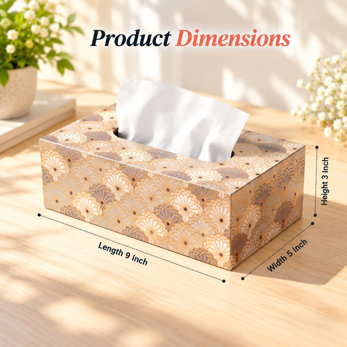 HOKIPO Tissue Box Holder, Rectangle, Engineered Wood, Indigo Flora - image 4