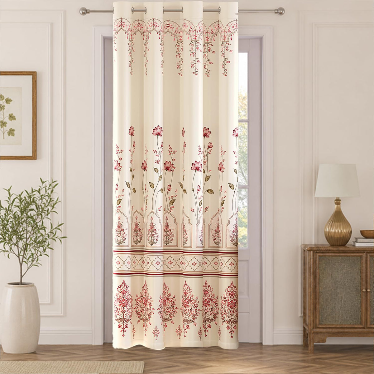 HOKIPO Harmony Printed Eyelet Curtains, 7 Feet Long - Lotus Arch - image 2