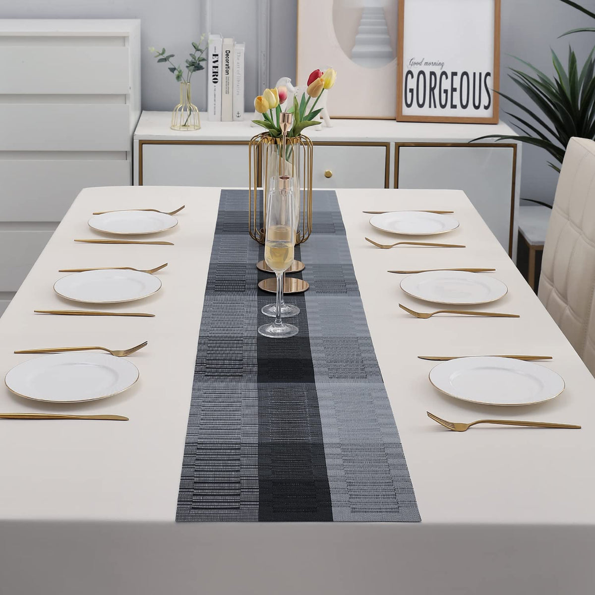Buy Solid Grey Colour PVC table runner for dining table | HOKIPO