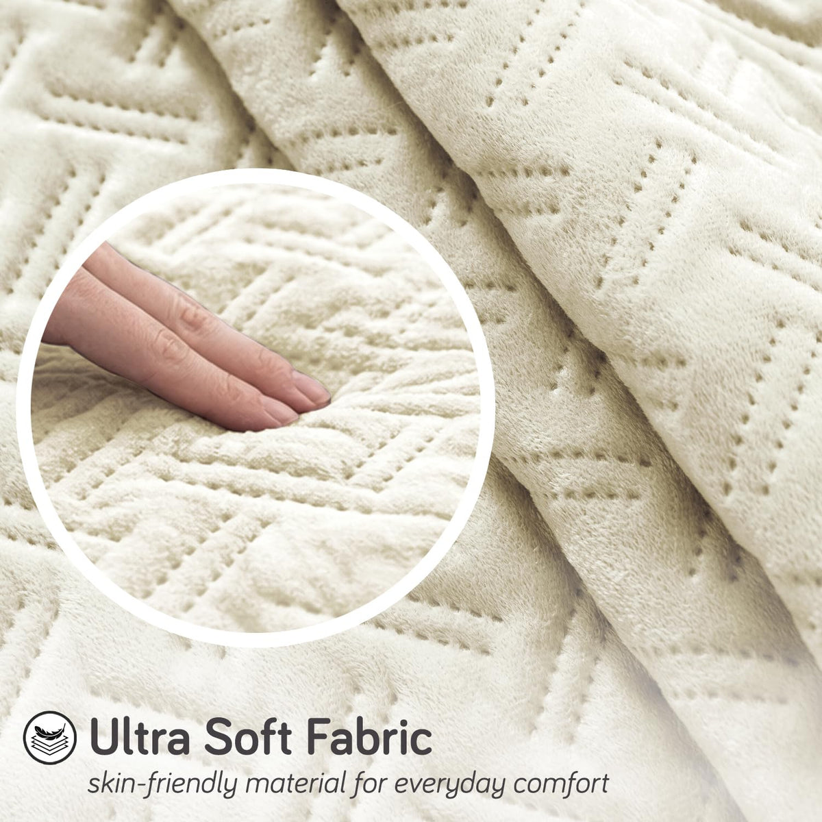 Premium Velvety Quilted Softline 5-Seater Sofa Cover (3+1+1), Butter Cream