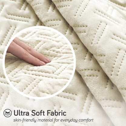 Premium Velvety Quilted Softline 5-Seater Sofa Cover (3+1+1), Butter Cream
