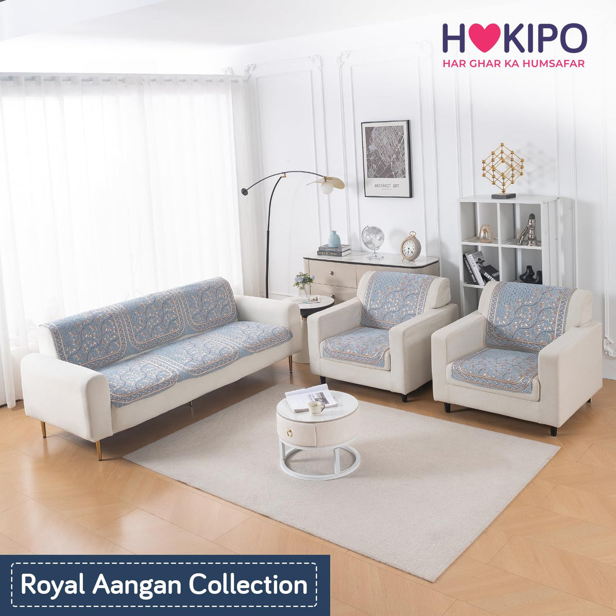 Royal Aangan Premium Chenille Jacquard Sofa Cover 5 Seater Set 3+1+1 Sofa Cover for Seat & Back, Neel Baari