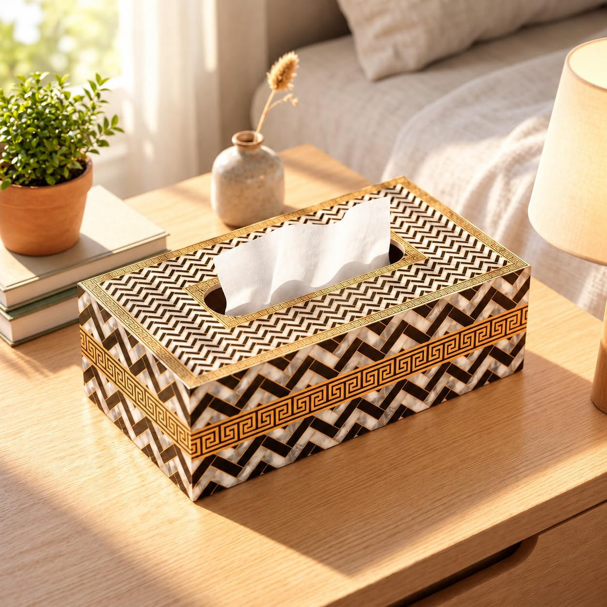 HOKIPO Tissue Box Holder, Rectangle, Engineered Wood, Noir Chevron - image 8
