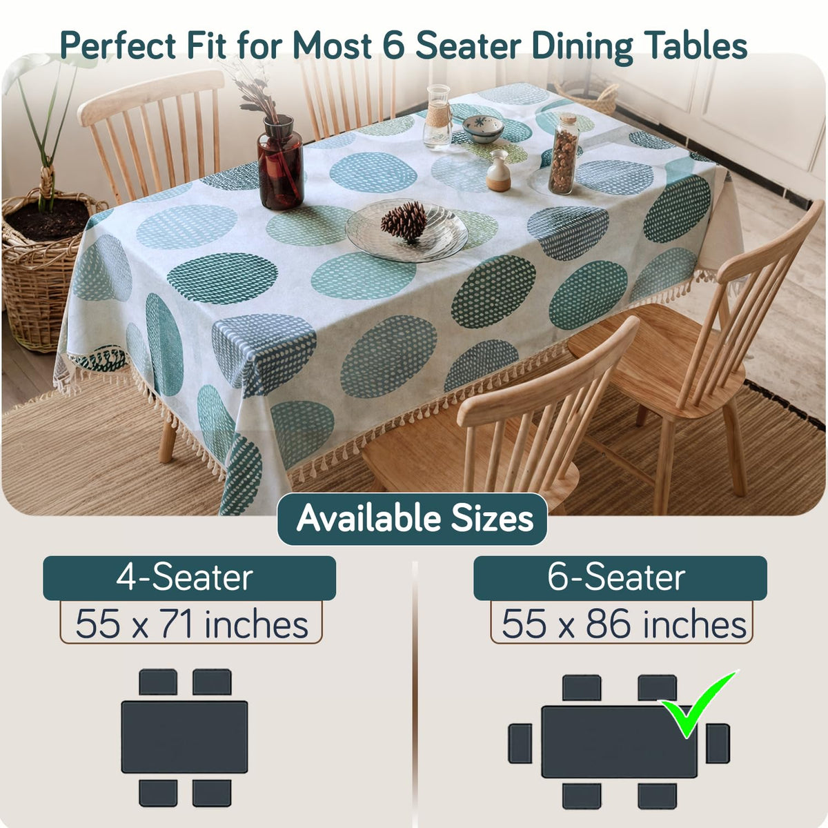 HOKIPO ShieldQuilt Table Cloth with Tassel Edge for 4/6 Seater, Arctic Circles - image 3