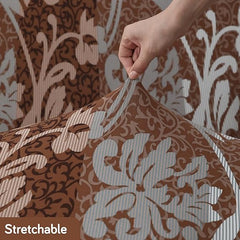 Stretchable 140 GSM Footstool Cover, Rich Chocolate Damask Floral