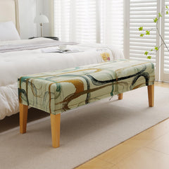 Elastic Printed Dining Bench Stretchable Slipcover, Parchement Beige Abstract Art