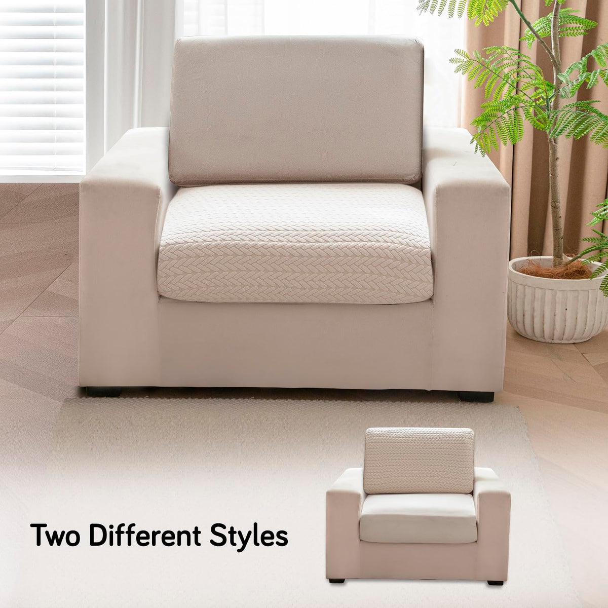 Stretchable Thick Jacquard Textured Seat Couch Cushion Cover for 1/2/3 Seaters, Beige