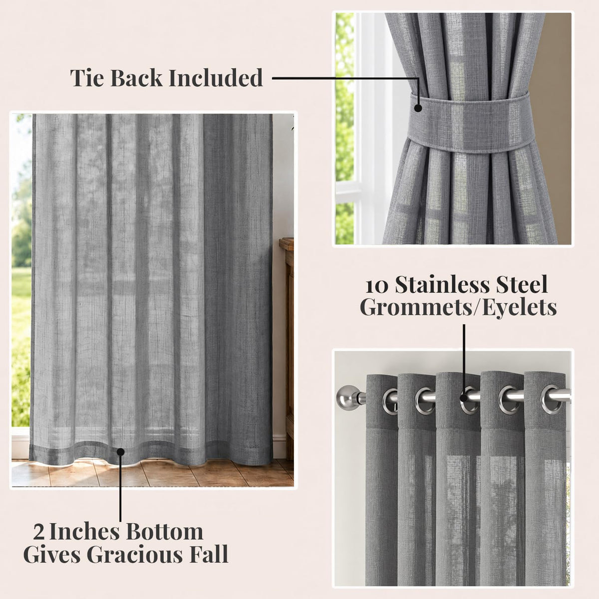 HOKIPO Breeze Sheer Curtains, 7 Feet Long - Charcoal - image 3