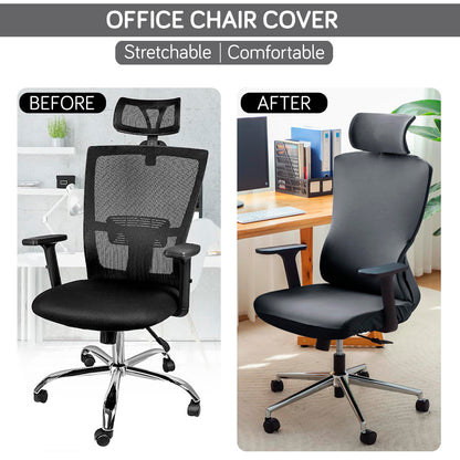 Office Chair Cover with Headrest and Stretchable Chair Seat Covers, Smokey Grey