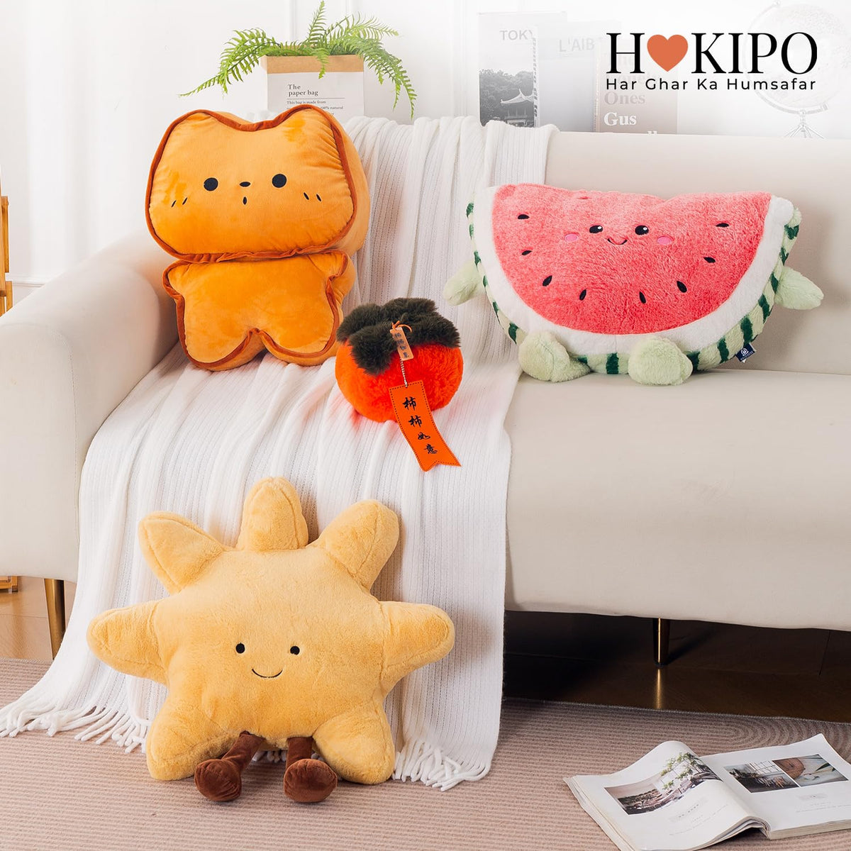 HOKIPO Persimmon Shaped Plush Cushion for Kids Room & Sofa
