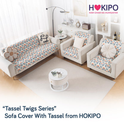 Quilted Sofa Cover 5-Seater Sofa Cover (3+1+1), Tassel Twigs | Folk Garden