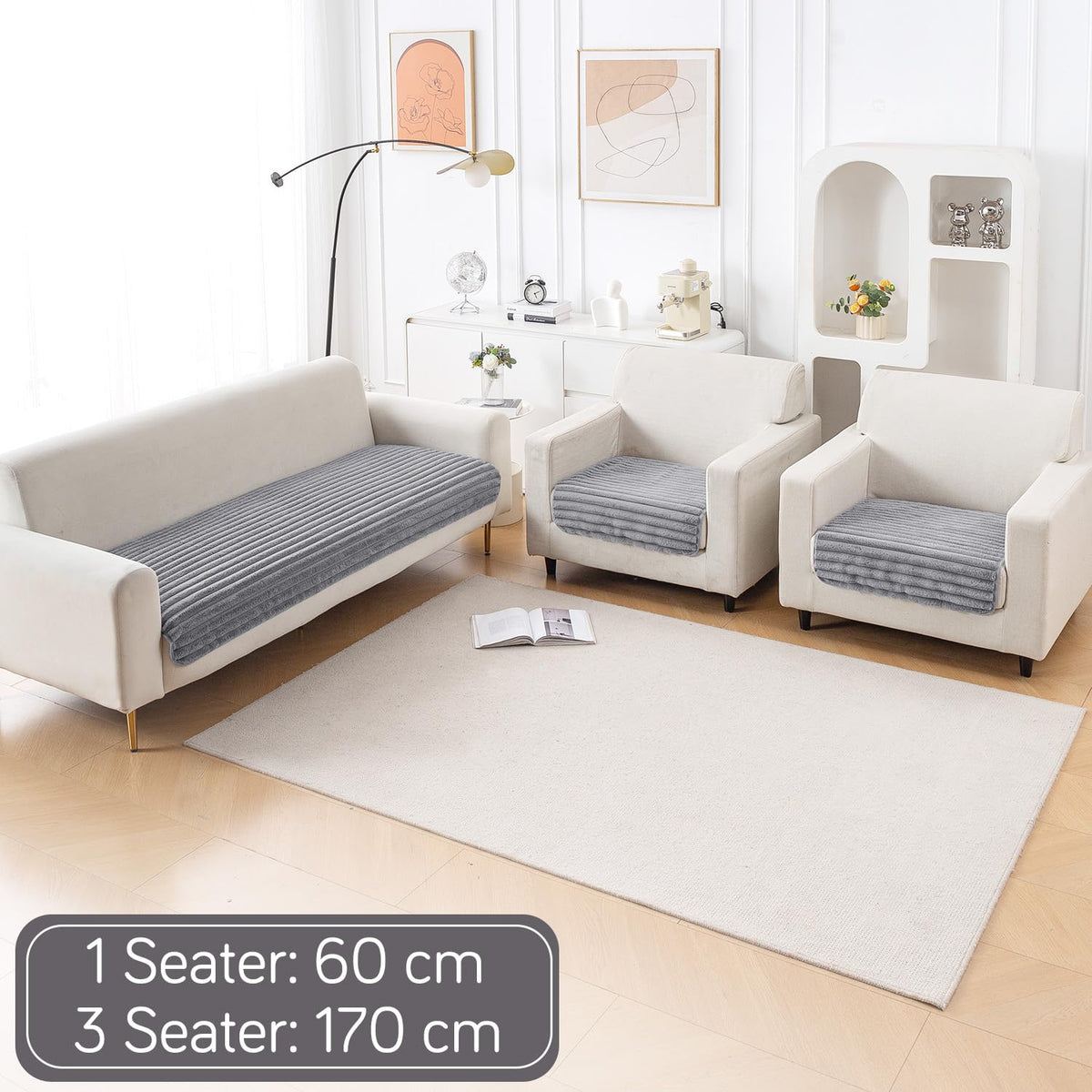 Faux Rabbit Fur Sofa Cover Combination Set, 'Snuggle Fur Series' Grey
