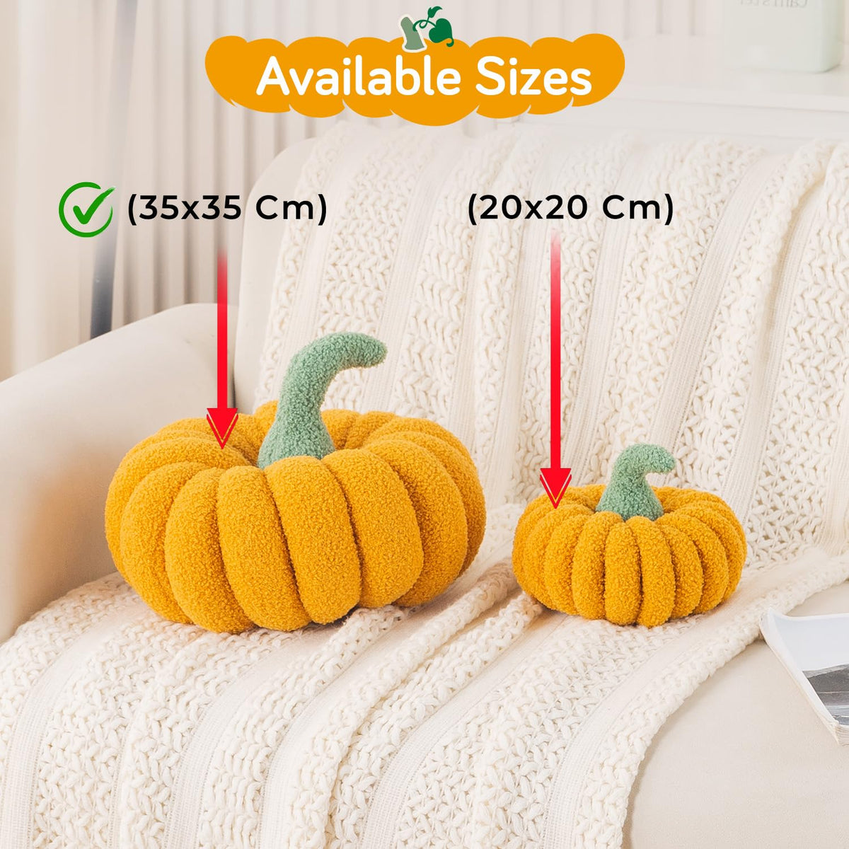 HOKIPO Pumpkin Shaped Throw Pillow for Fall & Party Decor, 35 cm, Yellow