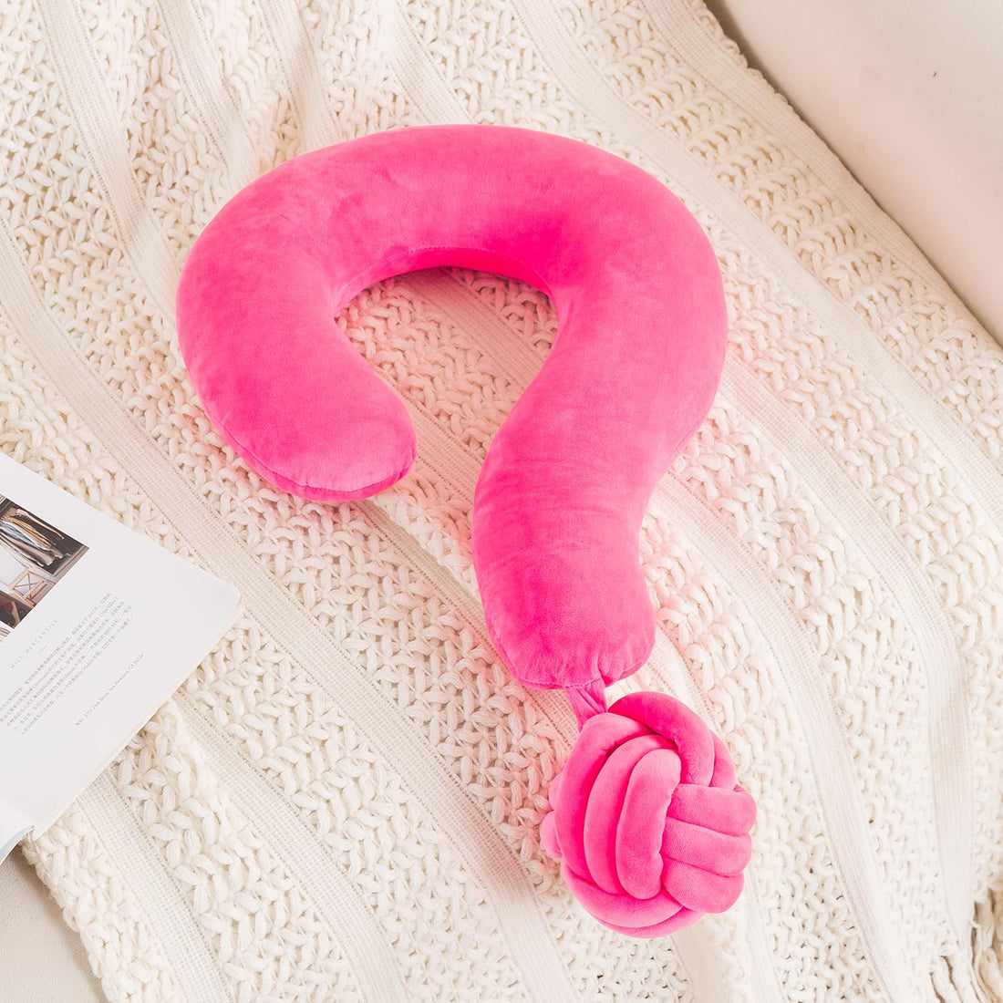 HOKIPO Large Question Mark Neck Pillow for Travel & Home, Dark Pink
