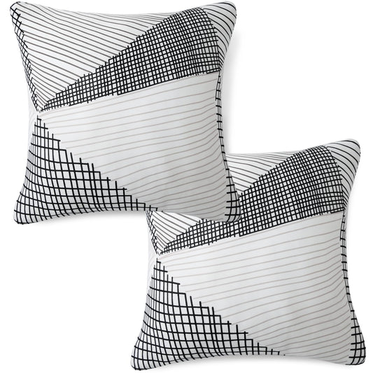 HOKIPO Stretchable Pack of 2 Cushion Cover 16x16 inch, Snow White Black Geometry