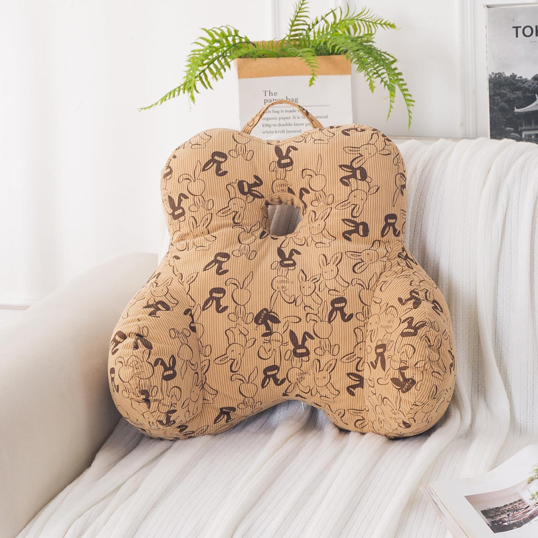 HOKIPO Teddy Lumbar Back Support Cushion for Chair, Sofa & Office, Beige
