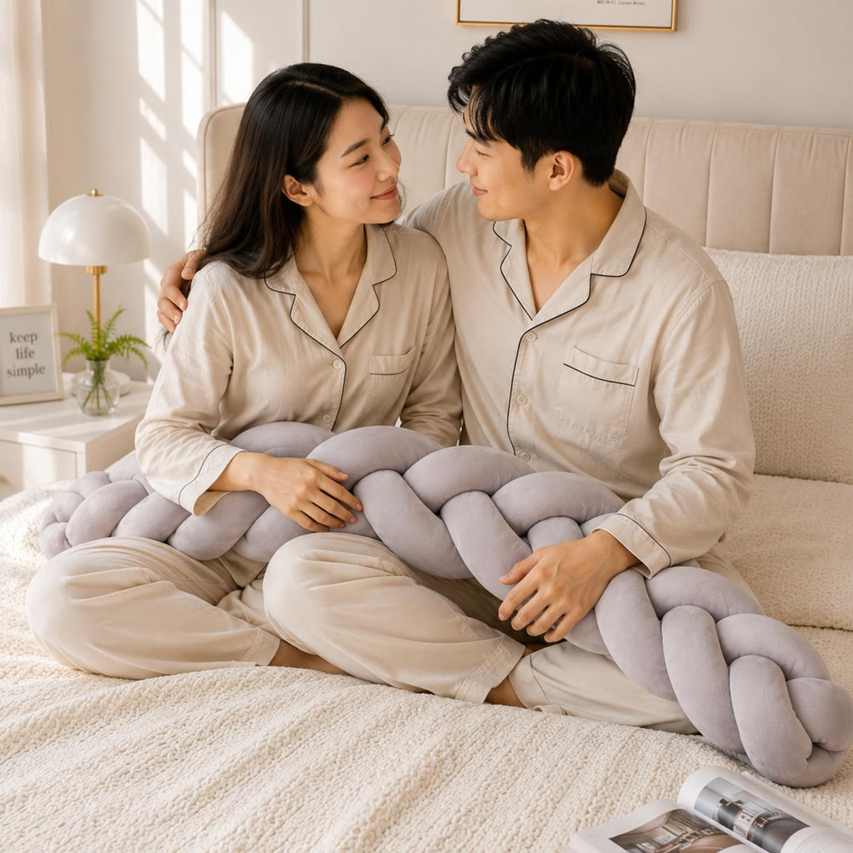 HOKIPO Braided Knot Chain Pillow for Sofa & Bed, 200 cm, Grey
