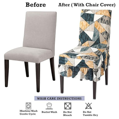 Elastic Stretchable Dining Chair Cover with Frill, Multicolor Geometric Print