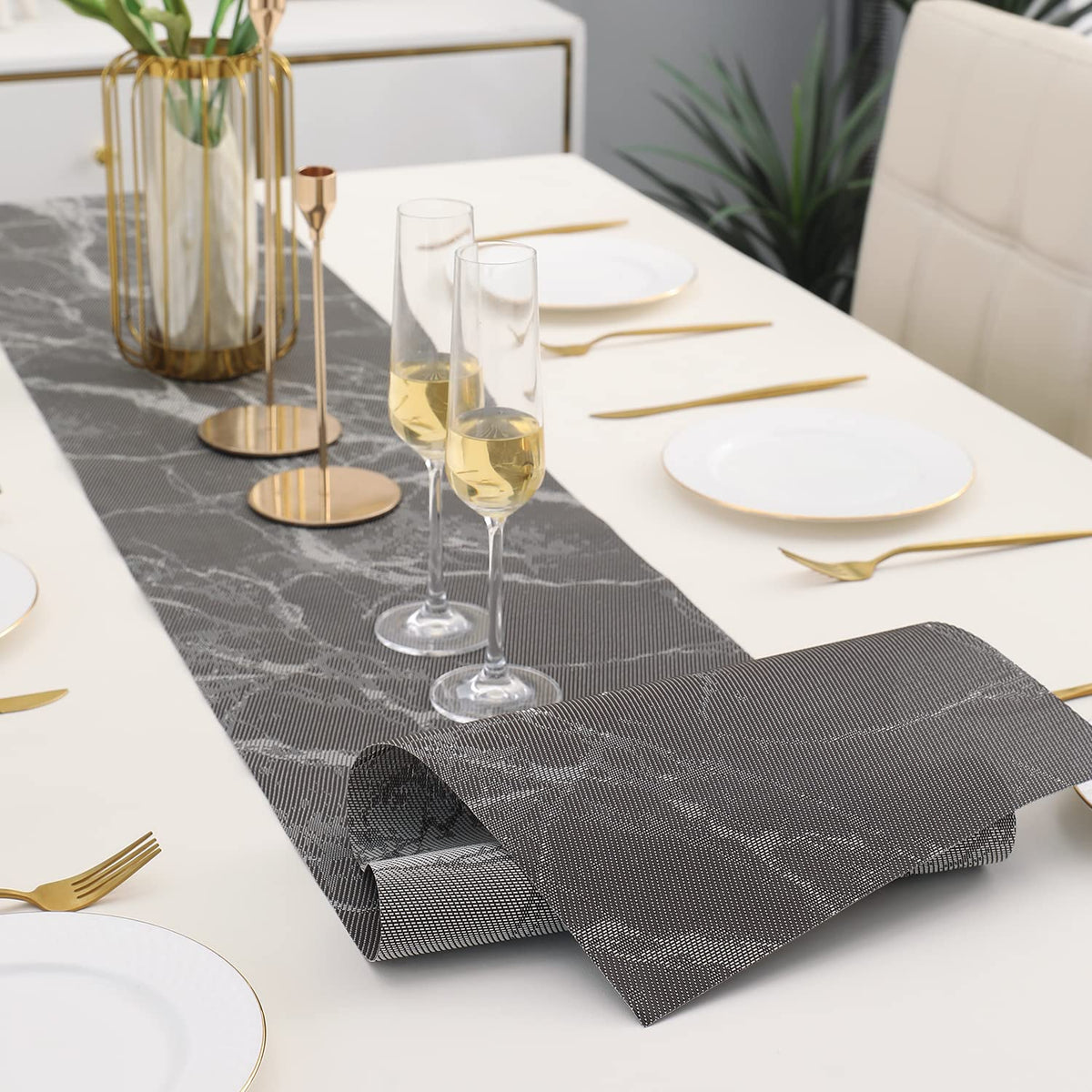 PVC Table Runner, Abstract Brown