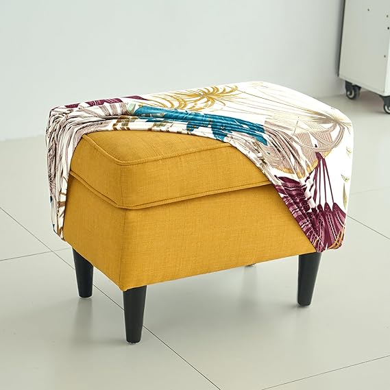 Stretchable 140 GSM Footstool Cover, Cane Beige Ferns