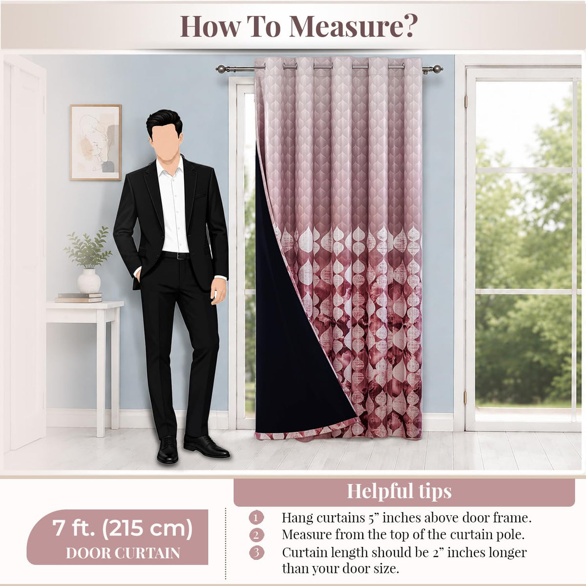 HOKIPO Twilight Curtains, 7 Feet Long - Raindrop Mosaic Rose Pink - image 8