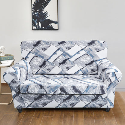 Printed Stretchable Sofa Slipcover with 1/2/3 Pc Separate Seat Cushion Cover for each 1/2/3 Seater, Graphite Glacier Grid