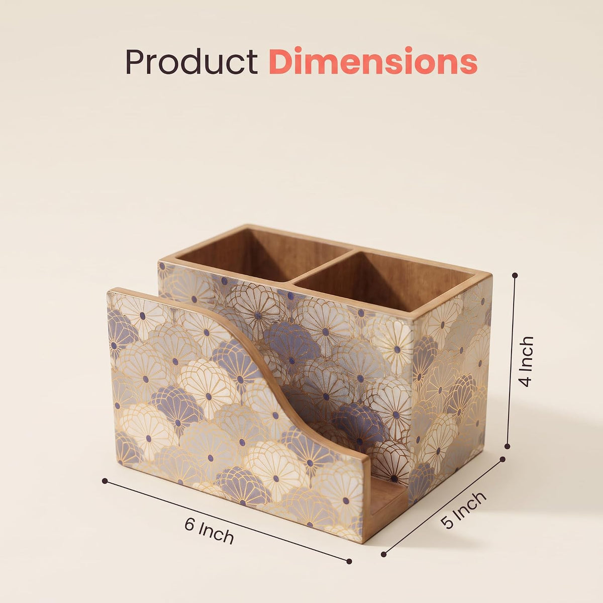 HOKIPO Cutlery Holder with Napkin Stand, Engineered Wood, Indigo Flora - image 6