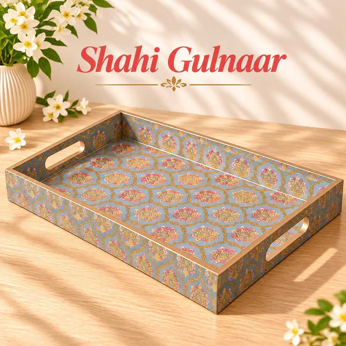 HOKIPO Serving Tray Set of 3, Engineered Wood, Shahi Gulnaar - image 2
