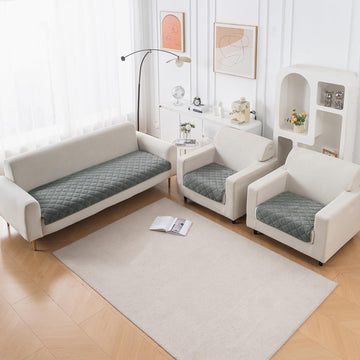 Diamond Tuft Quilted 5-Seater Sofa Mat (3+1+1), Anti-Slip, Stone Grey