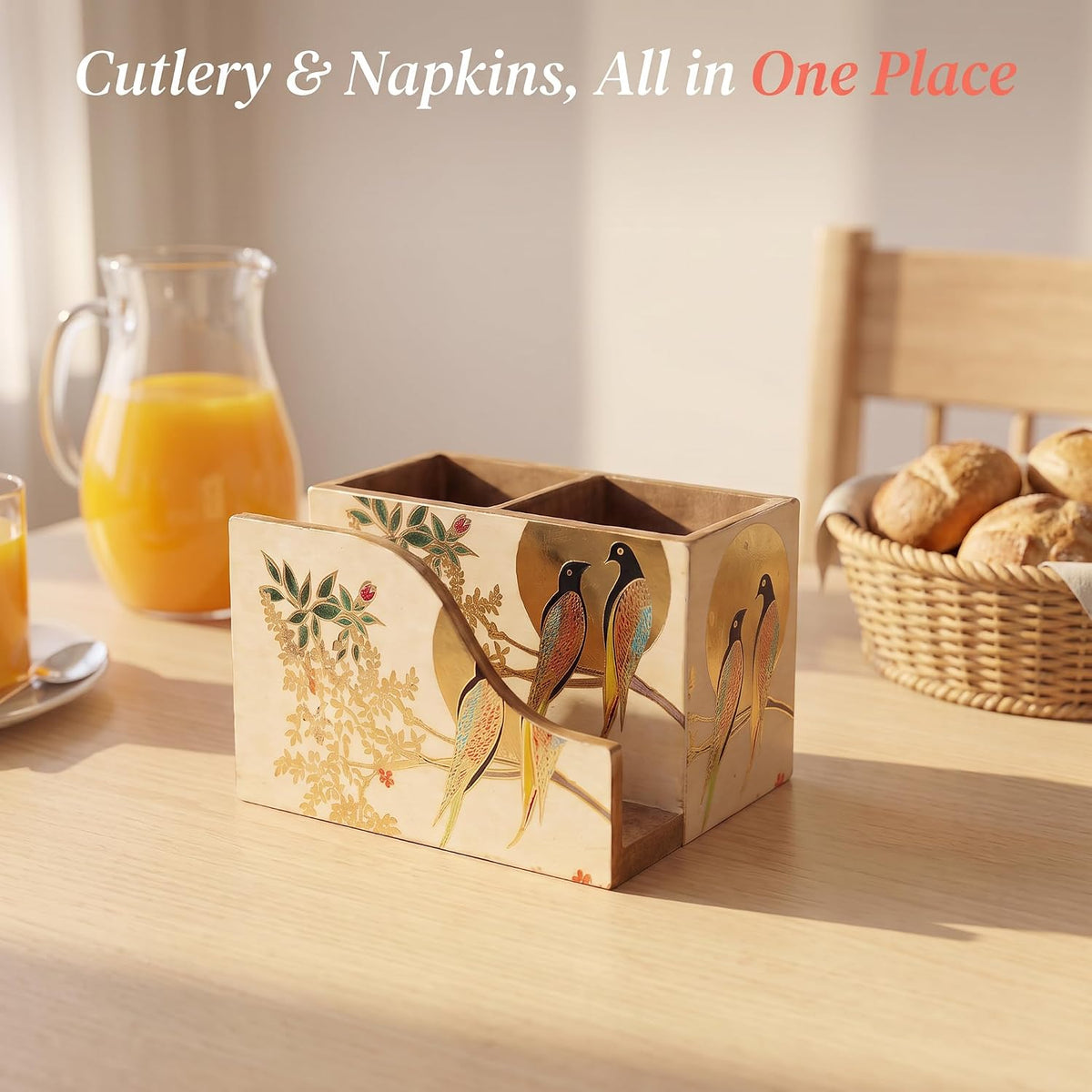 HOKIPO Cutlery Holder with Napkin Stand, Engineered Wood, Sunhere Parinday - image 7