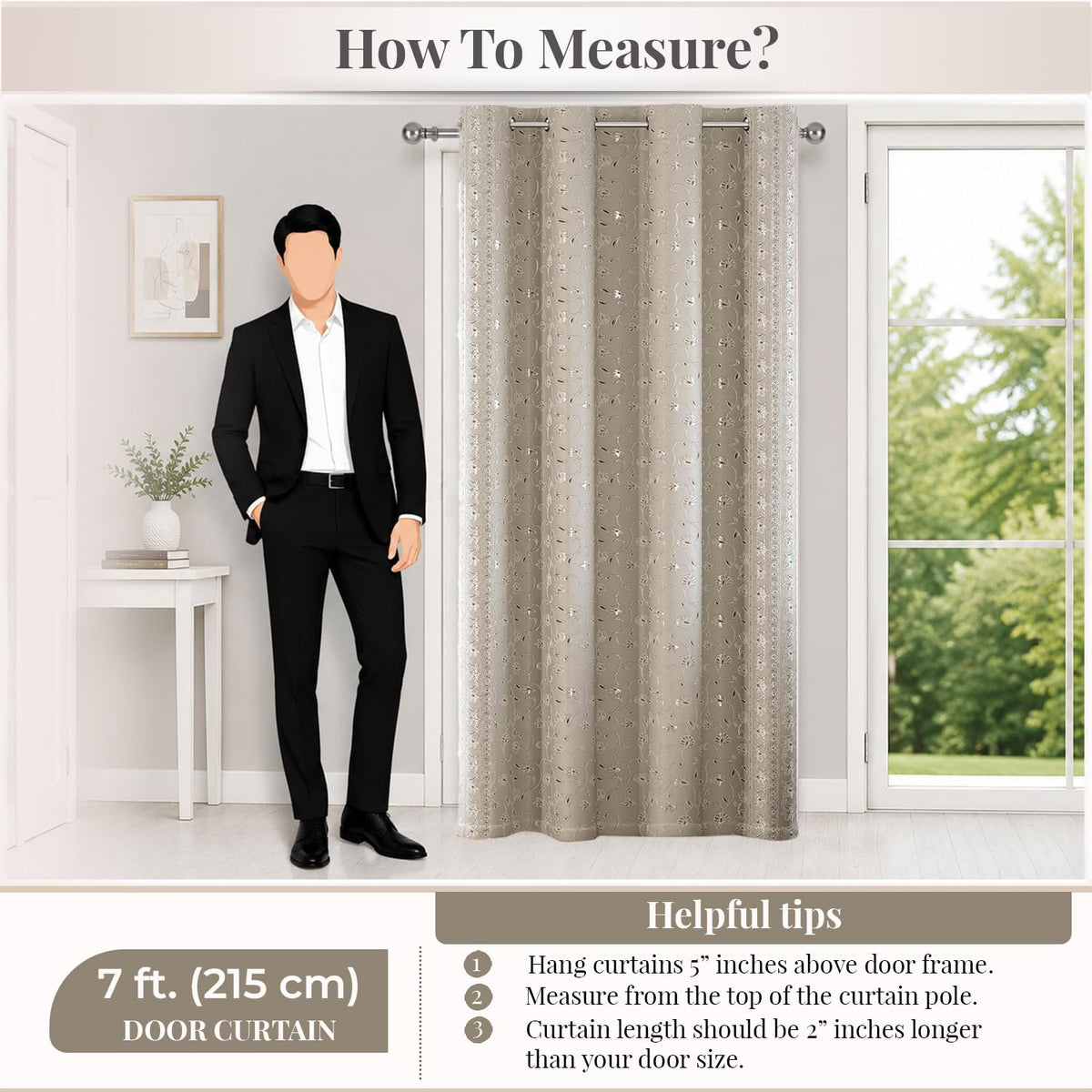 HOKIPO Shahi Bagh Eyelet Curtains, 7 Feet Long - Taupe - image 8