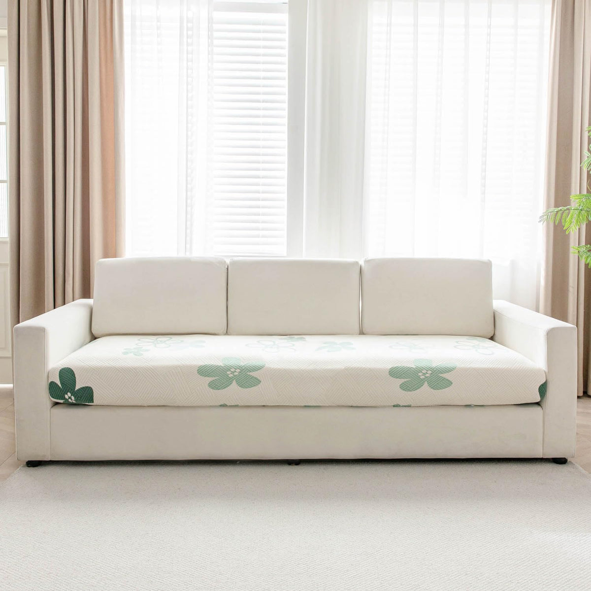 Stretchable Thick Fleece Textured Seat Couch Cushion Cover for 1/2/3 Seater, Celadon Green
