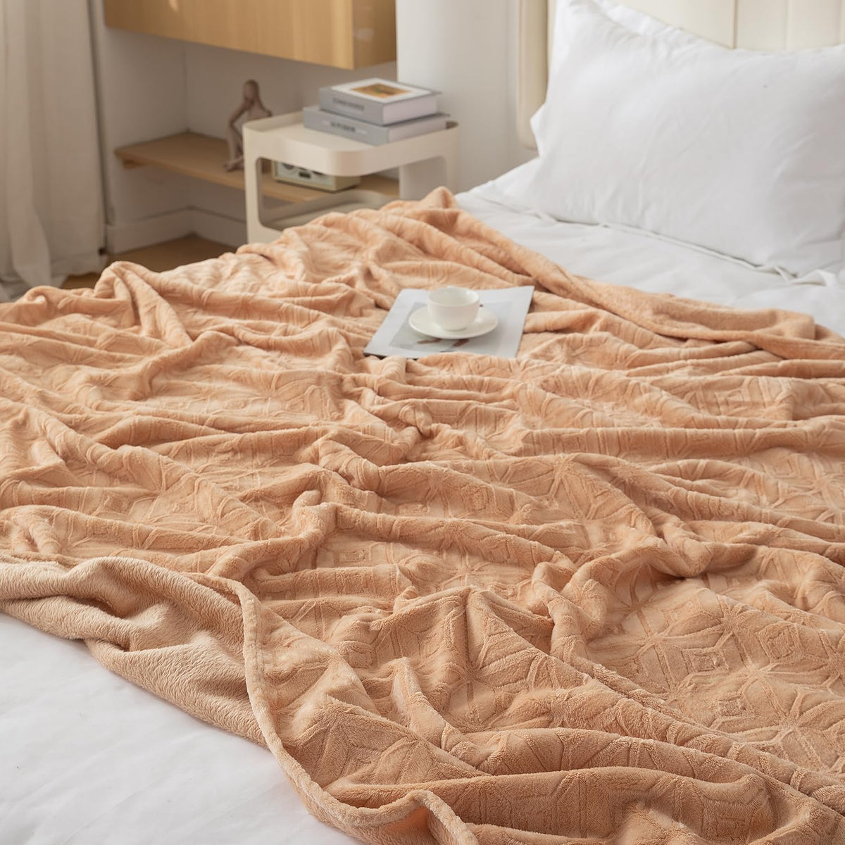 Buy Beige Soft, Ultra Cozy, Warm, Luxury Fleece Double Bed Blanket | HOKIPO
