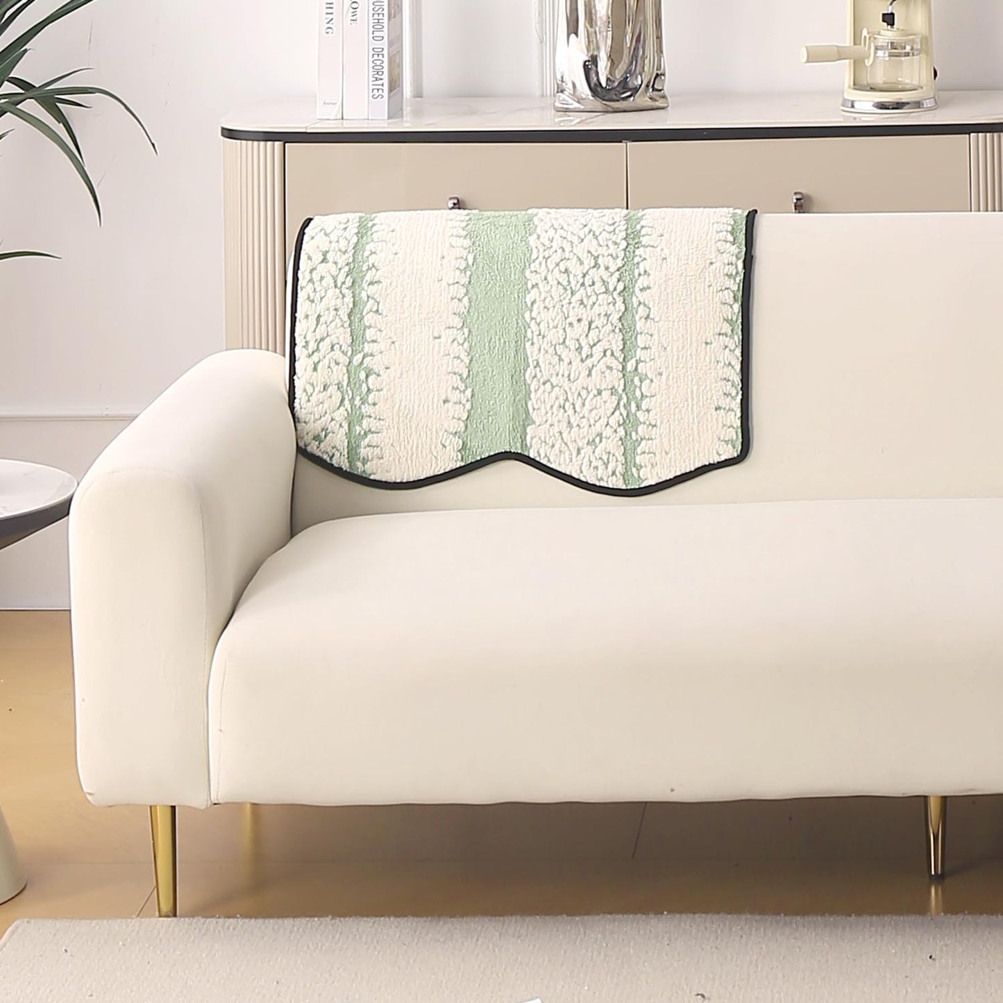 Luxury Wavy Plush Anti-Slip Sofa Cover Mats - Pistachio Green