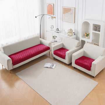Diamond Tuft Quilted 5-Seater Sofa Mat (3+1+1), Anti-Slip, Rasberry Red
