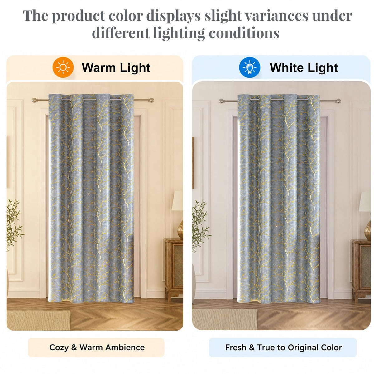 HOKIPO Shimmer Foil Printed Curtains, 7 Feet Long - Grey - image 6