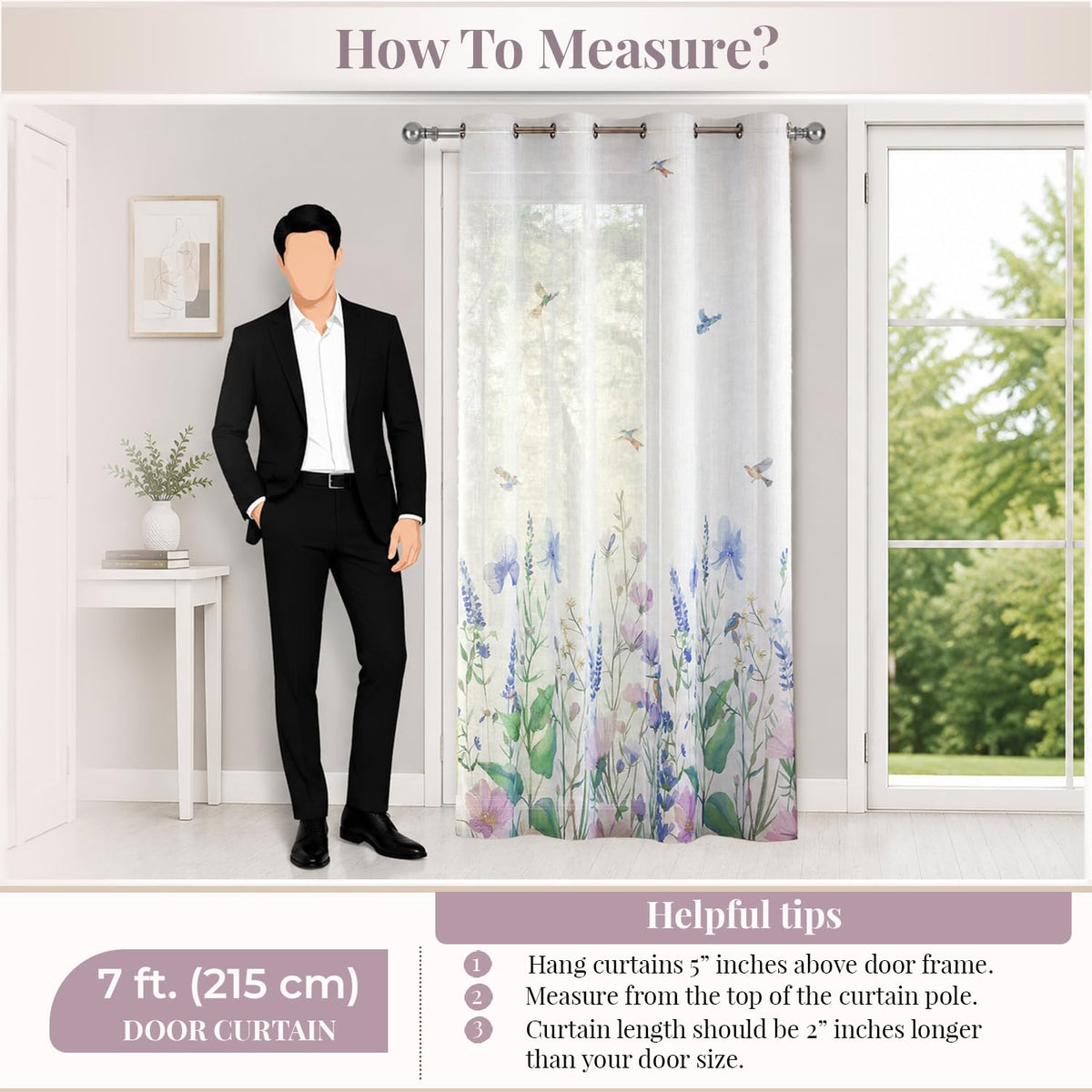 HOKIPO Meadow Bloom Sheer Curtains, 7 Feet Long - Bluebird Blossom - image 7