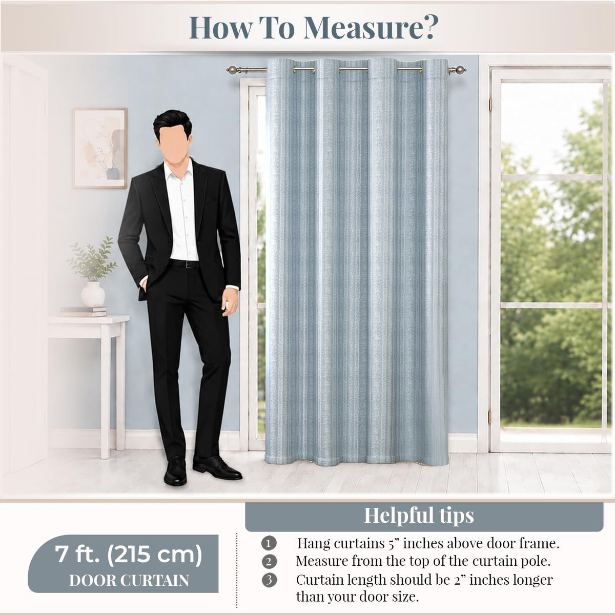 HOKIPO Royal Blend Eyelet Curtains, 7 Feet Long - Steel Blue - image 8